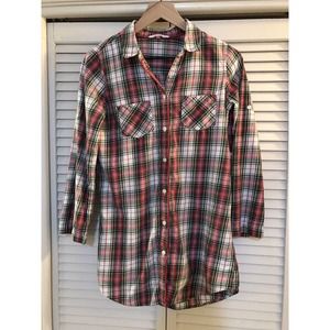Victoria's Secret Size XS Plaid PJ Shirt Button Up Long Sleeve Red Green Shim